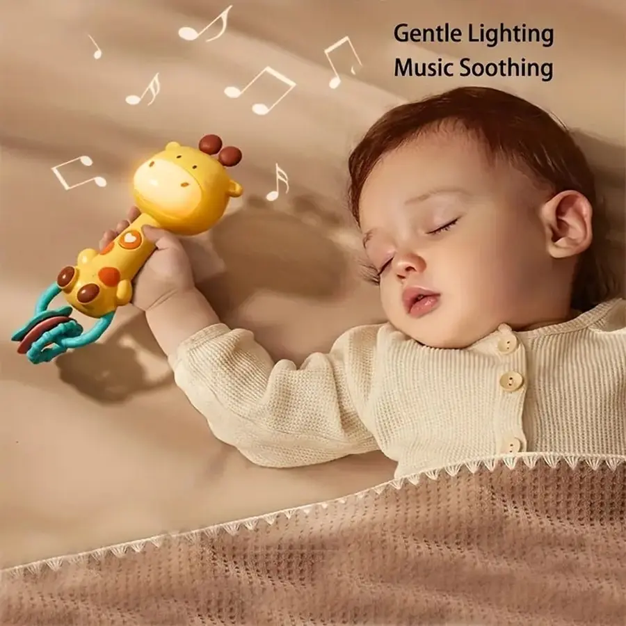 Giraffe Baby Educational Rattle with Teether, Musical Light Up, Music & Lights, Soothing Sensory Toy for Infants, Perfect for Early Development, Glowing Musical Giraffe