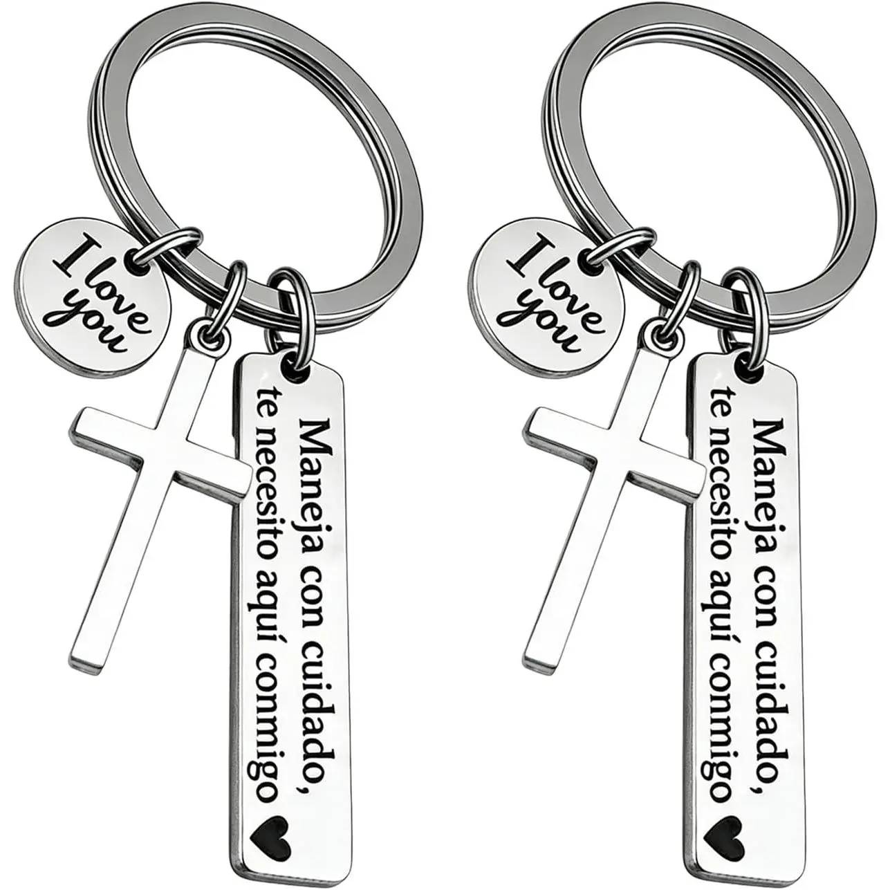 Couple's keychain set (2 pieces), engraved with "Drive safely, I love you", suitable as a gift for a boyfriend, girlfriend, or partner