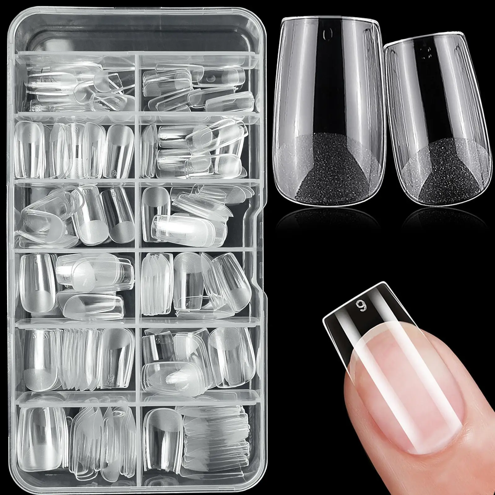 Square Transparent Nails, 240pcs/box Medium Length Manicure, Full Coverage Fake Nail Extension Kit, Artificial Gel Nails, Acrylic Nails, Fake Nails Ex