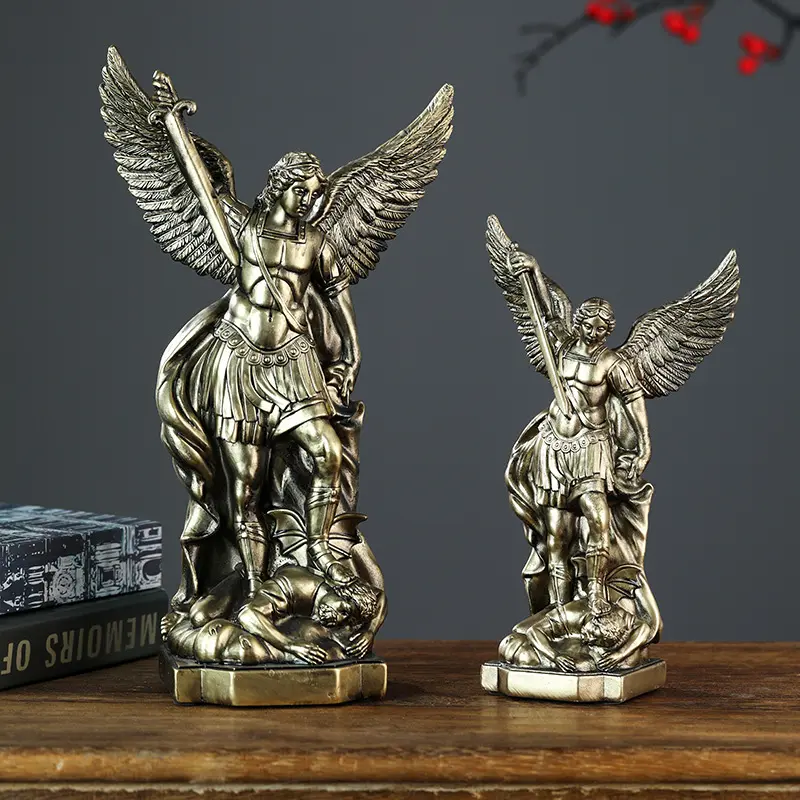 8.5 Inch Saint Michael Angel Statue, Handmade Resin Religious Figurine, Beautiful Wings and Spear Design, Thanksgiving & Christmas Home Decor, Spiritual Decor, Ornate Religious Decor, Religious Decoration, Religious Ornaments, Religious Collectibles