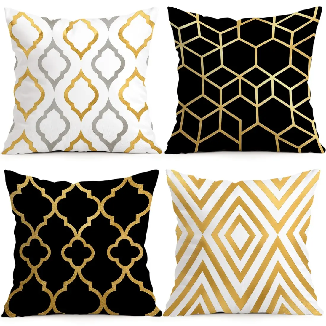 4pcs Golden Geometric Decoration Pattern Pillow Covers, Single Side Print, Living Room Bedroom Home Decor, All Season Use, No Insert Included, Bedroom Decorative Accessories