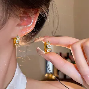 Exquisite micro-inlaid zircon flower earrings for women DDES09, no need to remove when sleeping, niche high-end earrings