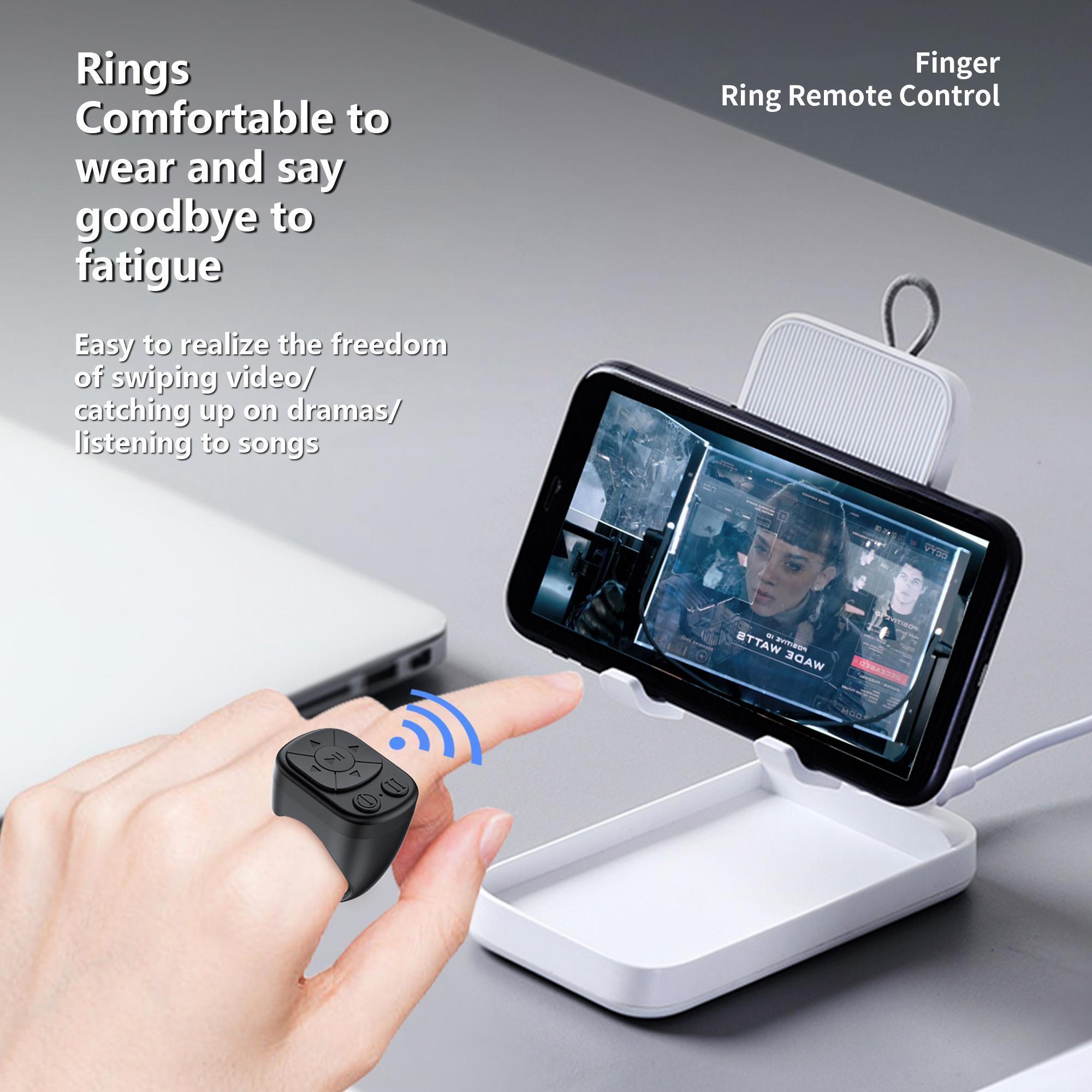 Remote Control Ring, Bluetooth-compatible Page Turning Feature Ring Scroller, Rechargeable Camera Shutter Short Video and Music Remote, for iOS Android Phones