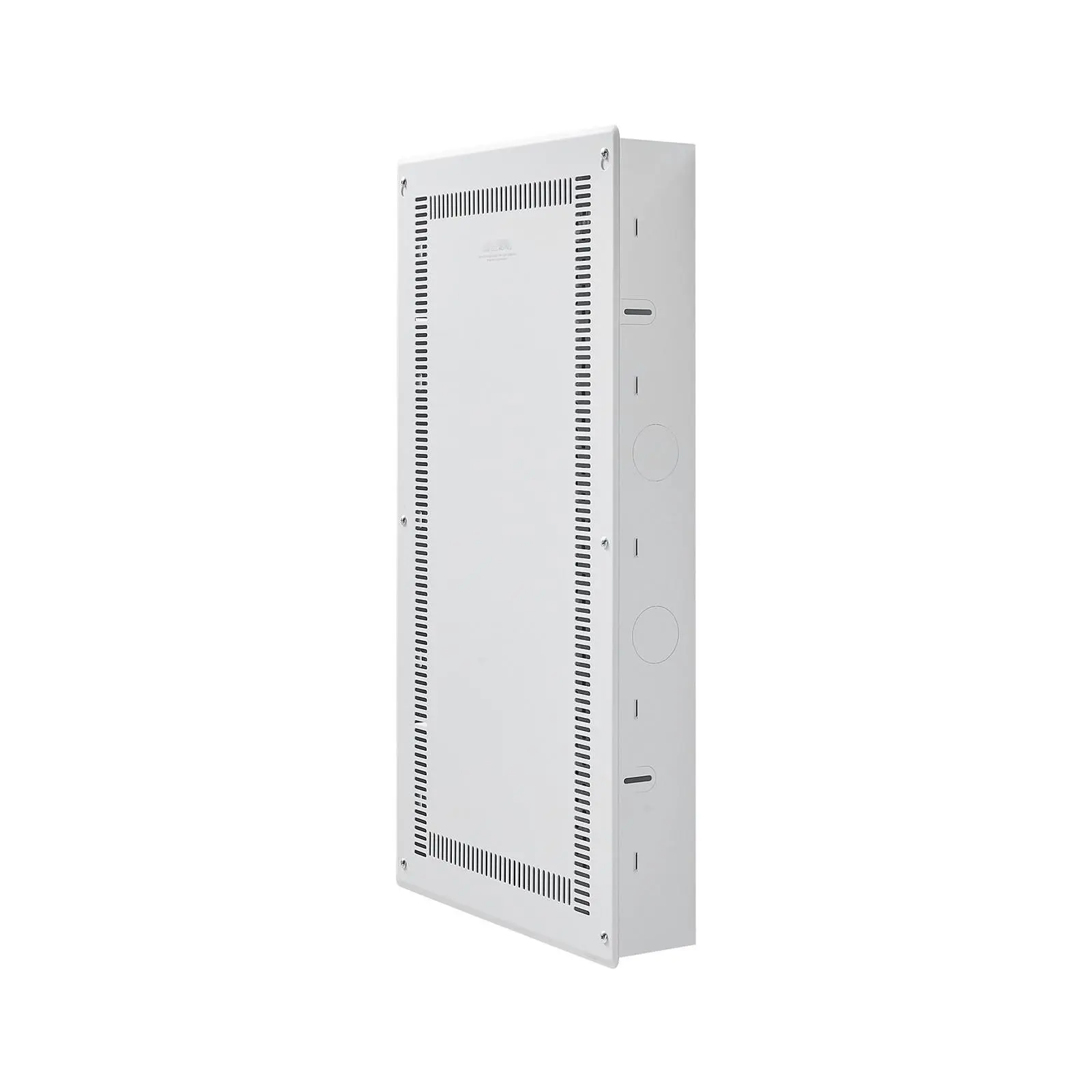 28-In Recessed Wall Structured Media Enclosure With Cover, Cable System, Ventilated Slots Steel Housing, Hidden AV Equipment Compartments, Durable Construction, Wall-Mounted TV Equipment Storage Solution