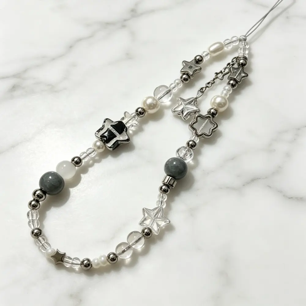 Style Star Decorative Beads Phone Chain Lanyard, Fashionable Mobile Accessories, Acrylic Bead Pendant for Bags, Earphones, Cameras