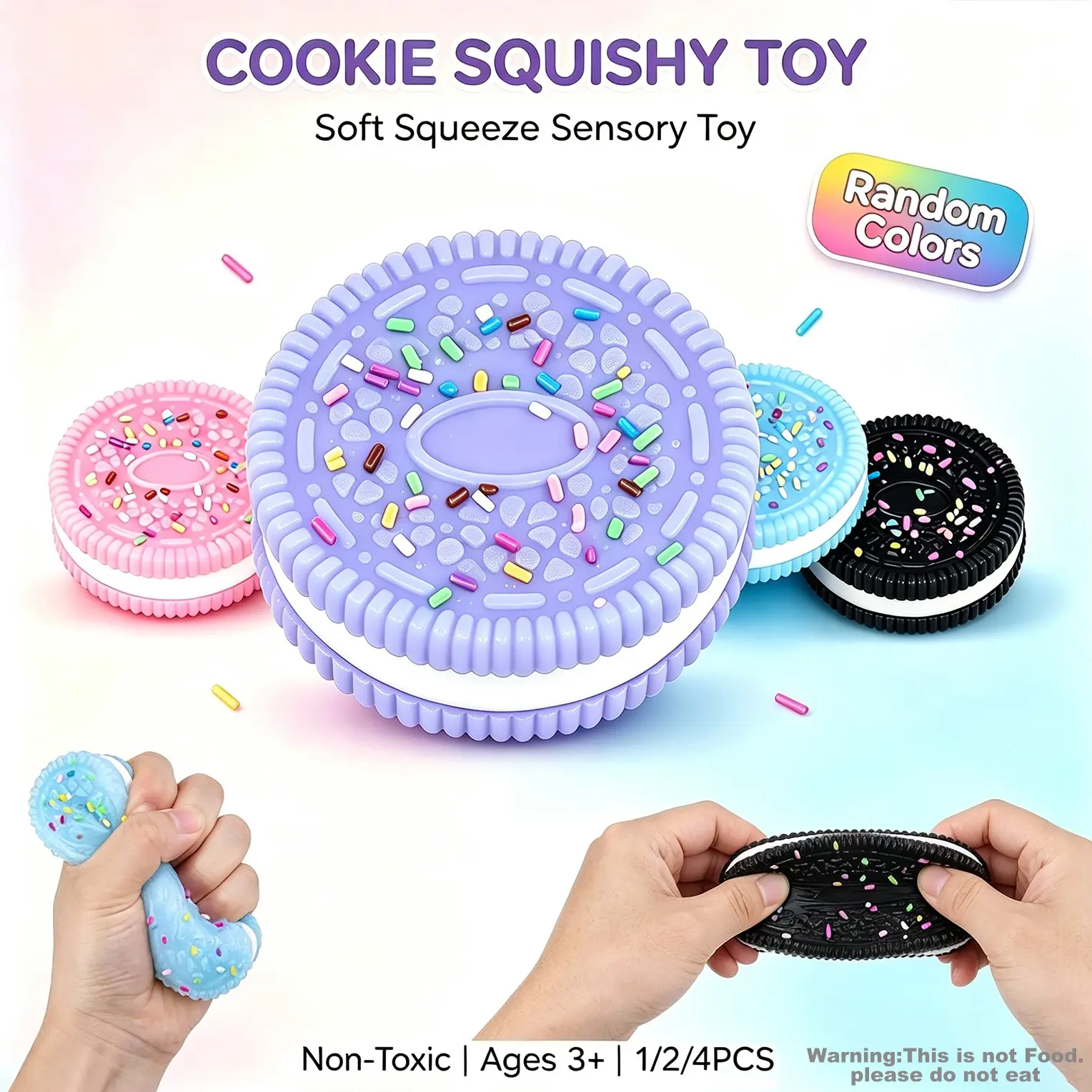 Cookie Squishy Fidget Toy, Soft Stretchable Sprinkles Biscuit Squeeze Squishy Fun Stress Relief Sensory Toy, Non-Toxic TPR Decompression Toy for Kids Adults, 1/2/4 PCS Bulk Pack Desk Anxiety Relief Gift, Random Colors