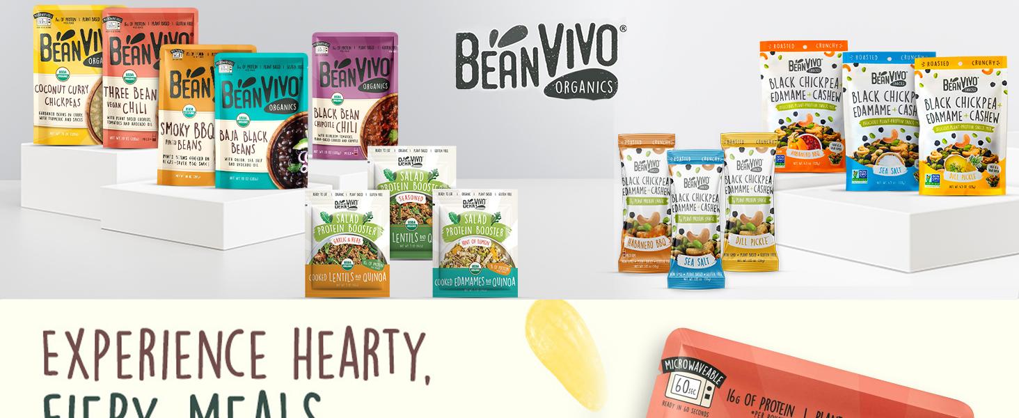 BeanVIVO (6) Organics Plant based Protein Three Bean Vegan Chili  Good Source Fiber  Nutritious  Microwave Meal  GlutenFree Plant Food  10 OZ