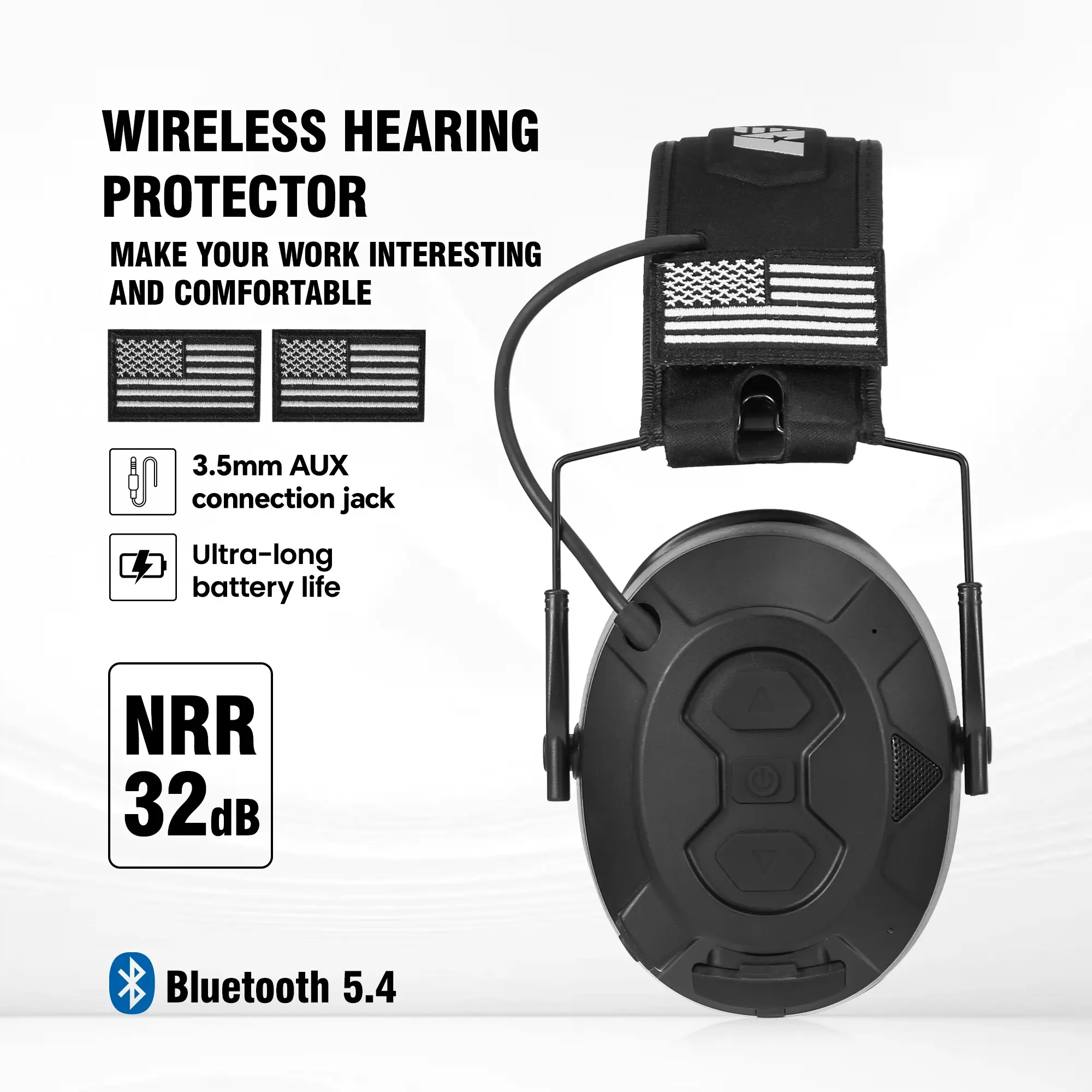 Bluetooth 5.4 Shooting Ear Muffs, Ear Protectors, NRR 32dB Electronic Sound Amplification Noise Reduction Hearing Protector, 4X Ambient Sound Boost, Bluetooth Wireless & 3.5mm AUX Wired, Ideal for Hunting, Shooting Ranges & Construction Work