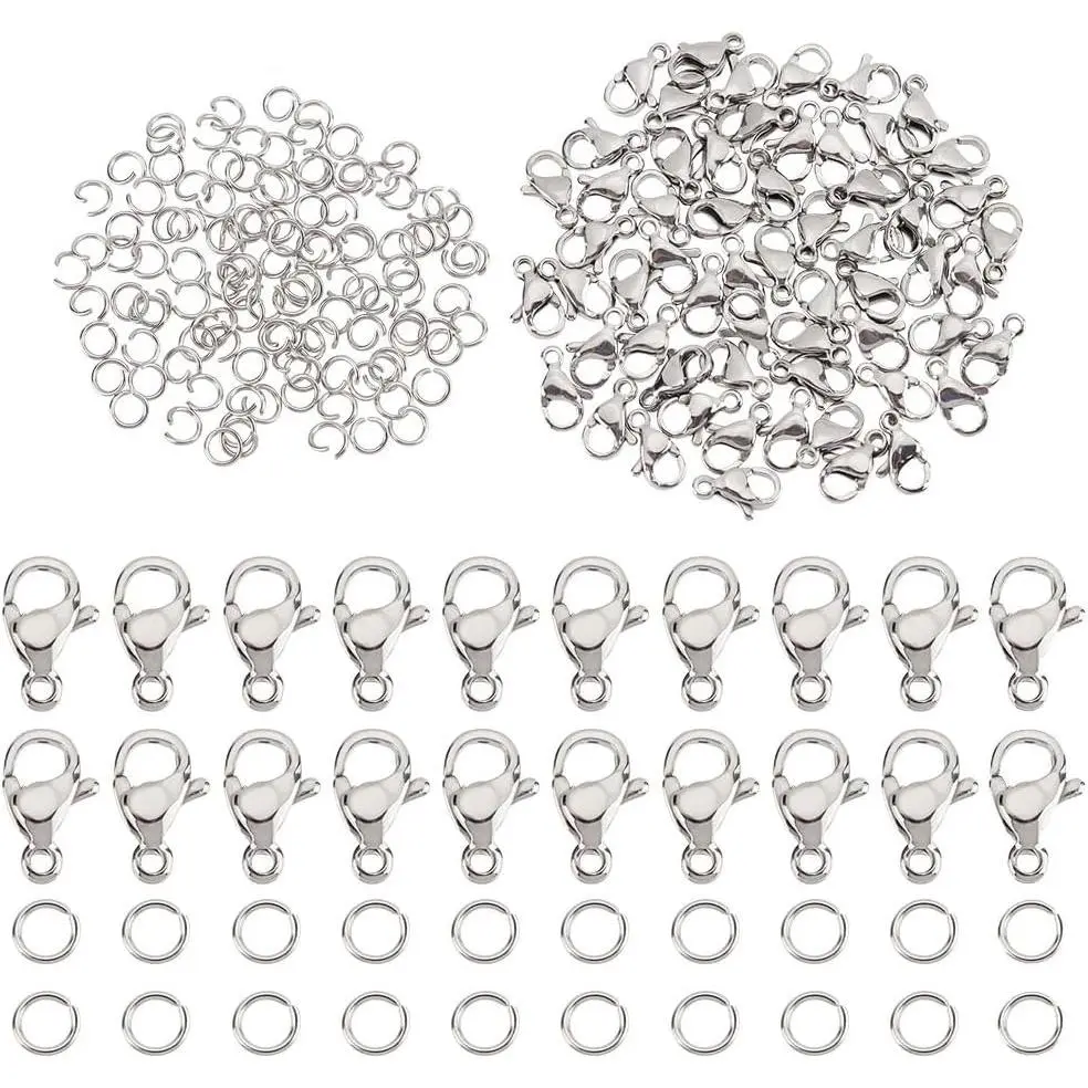 60 count 304 Stainless Steel Lobster Clasps with 120 count 4mm Open Jump Rings  Clasp Connector Bracelet Clips Closures for Earring Bracelet Necklace Pendants  Chain DIY Craft