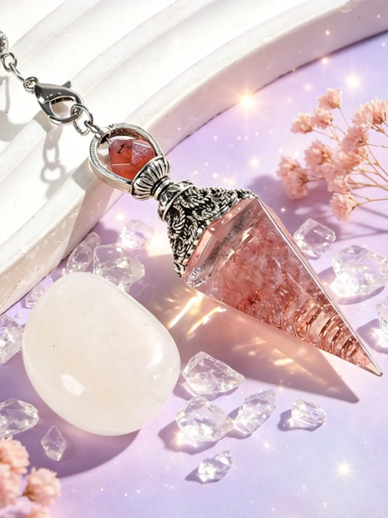 2pcs Natural Stone Strawberry Quartz Pendant, Necklace Pendant, Hand Carved Crystal Jewelry, Desktop Decor, Valentine's Day Gift, Halloween & Christmas Accessory