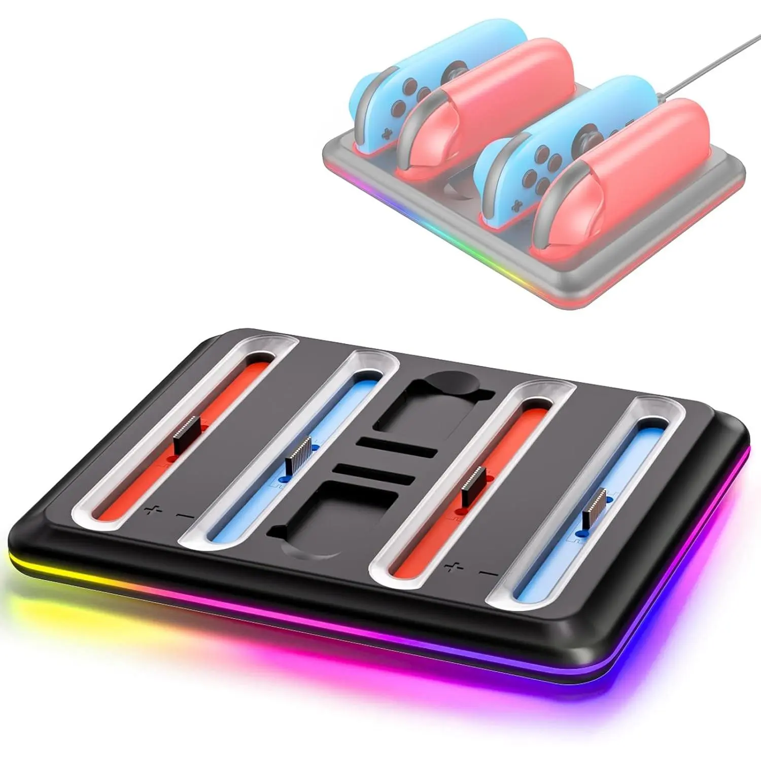 4-in-1 Joy-Con Controller Dock Stand Station with RGB Indicators, Button Control, Card Slot, Stable Console Connection for 2 Nintendo Switch Joy-Cons & Accessories