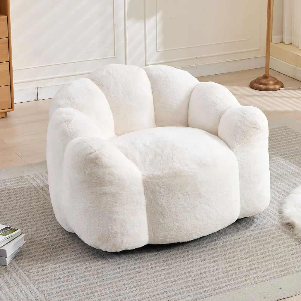White Lotus-Type Compression Adult Bean Bag Sofa - Antifouling Fabric, Durable, Pull Ring for Easy Movement, Fully Assembled, Suitable for Living Room, Dormitory