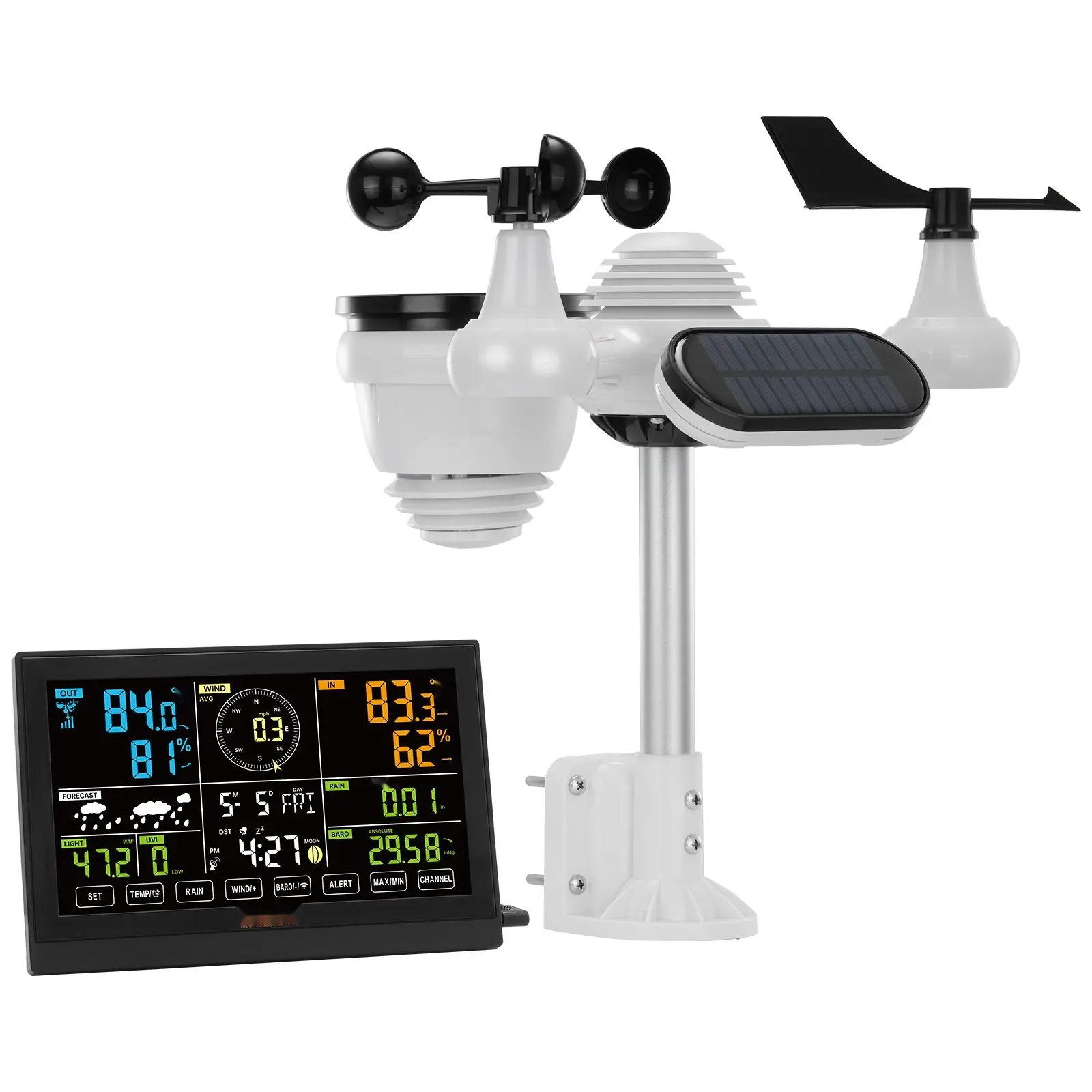 7-In-1 Wireless Weather Station With 7.5-Inch Large Color Display For Indoor Outdoor Use, Tracks Temperature, Humidity, Wind Speed And Direction, Rain And UV, Provides Forecast Data, Alarms And Alerts, Real-Time Weather Monitoring
