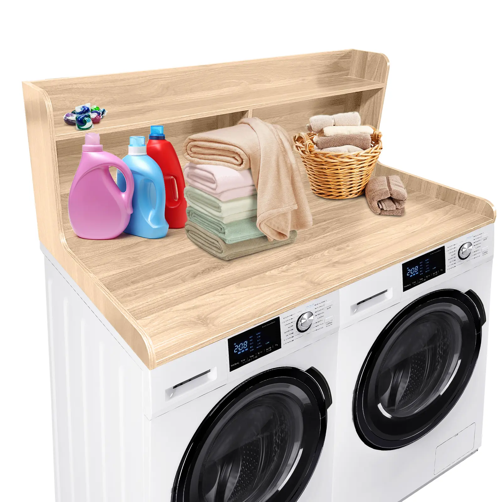 2-Tier Laundry Shelf – 54"x27.5" – Waterproof – Walnut – Over Washer & Dryer – Storage Rack for Laundry Room – Countertop Organizer