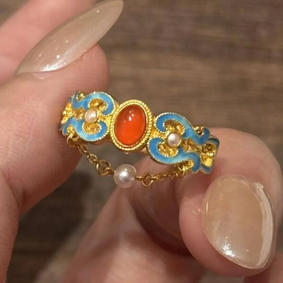 New Chinese-style Hua Feng Qing Dian ruby ring with a high-end design, fashionable and trendy exquisite jewelry, a gift for women