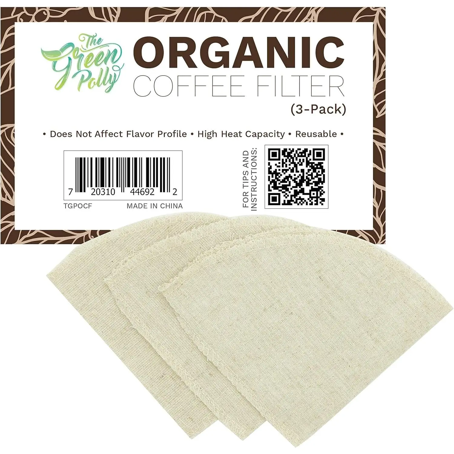 TGP Cone Shape Cloth Coffee Filter No. 4, 3-Pack, Solid Weave Synthetic Cloth Filter for Daily Brewing