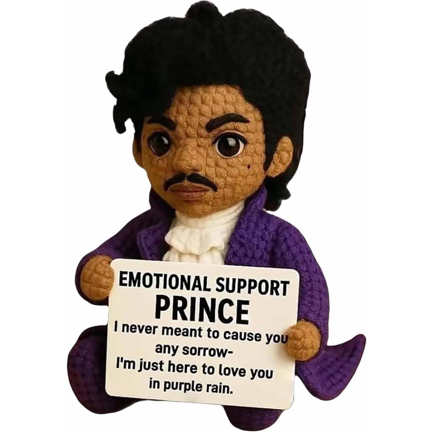 Hand-Crafted Cotton Yarn Prince Doll - 4.7" H x 2.7" W, 35g, 3D Stitching, Unisex Emotional Support Doll, Music Lovers' Positive Affirmation Desk/Bedside Companion, Unique Adults' Commemorative Gift (Style B), Amigurumi Gift, Cute Collectible