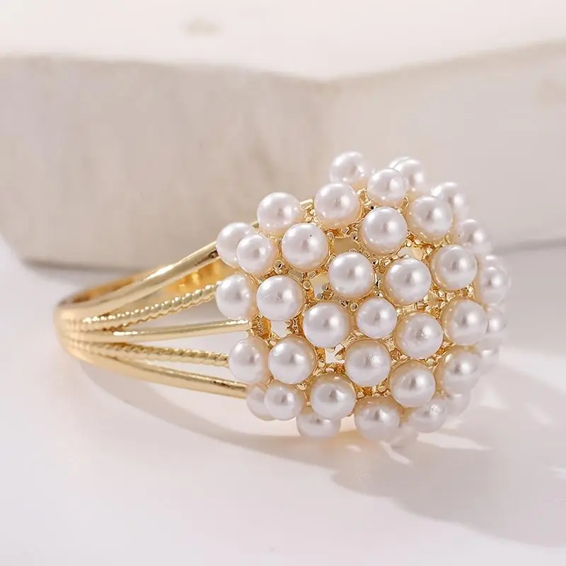 YOYO Unisex Plated Finish Ring with Inlaid Pearls - Luxury Look Costume Jewelry for Wedding Event, Daily Wear