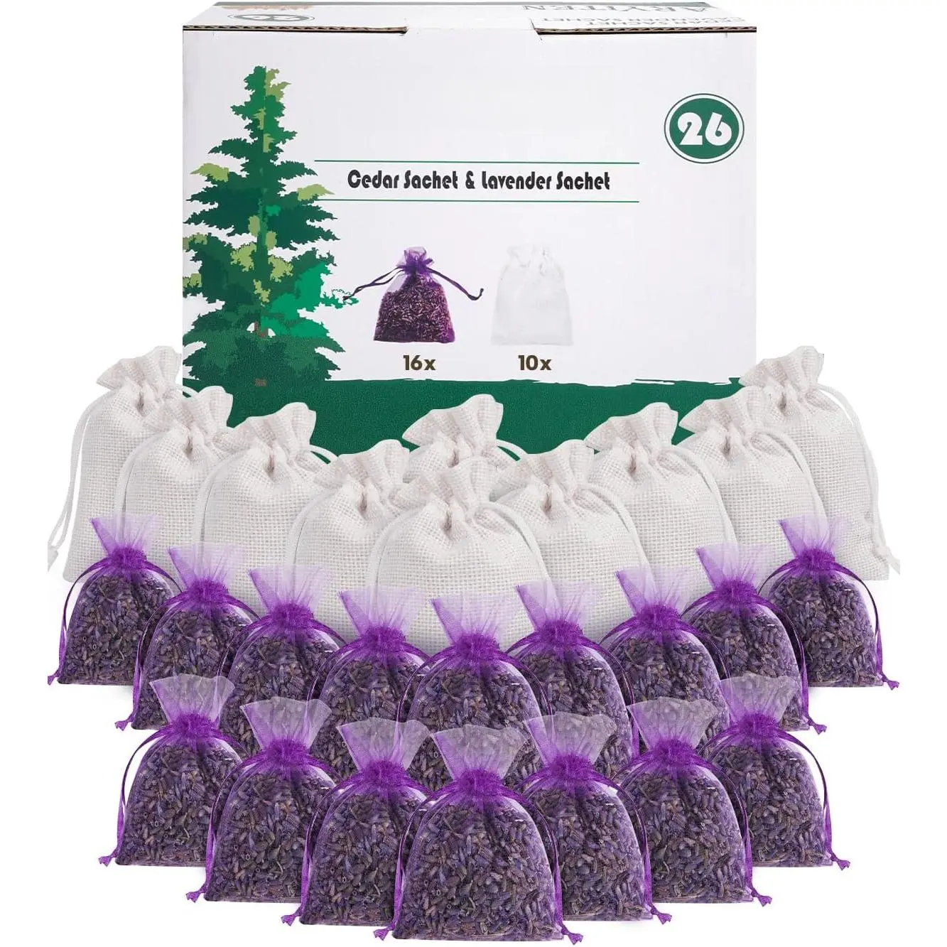 26 Pack Cedar Chips and Natural Dried Lavender Sachets Bags - Stop Clothes Damage, Cedar and Lavendar Home Fragrance for Drawers and Closets