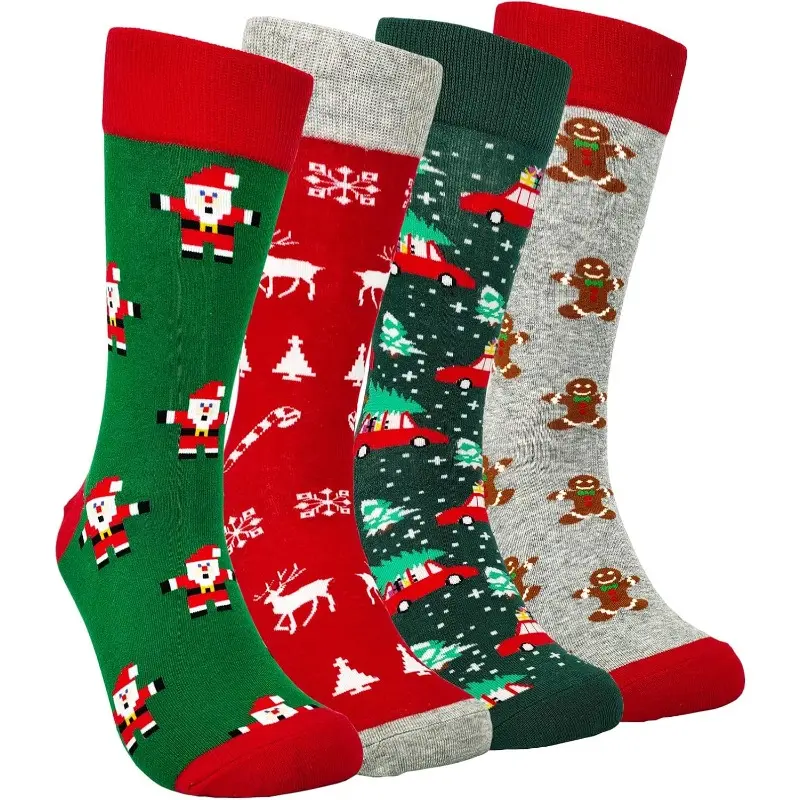 6Pairs Random Men's and Women's Christmas Stockings, Santa Claus Gifts, Snowmen, Reindeer, Multi-element Christmas Stockings, Novelty Socks, Suitable for Decoration and Holiday Gifts