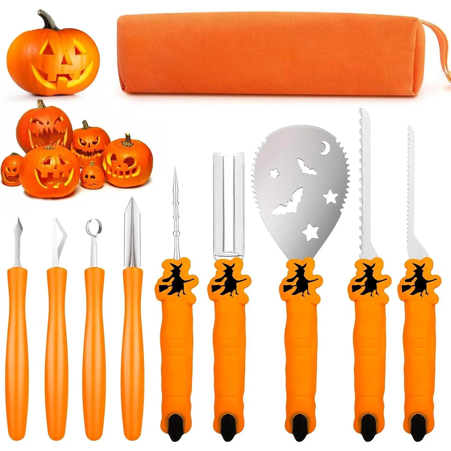 Pumpkin Carving Kit Tools Halloween, Professional Heavy Duty Carving Set, Stainless Steel Sculpting Tool Carving Knife for Halloween Decoration Jack-O-Lanterns, Gift for Halloween(9PCS)