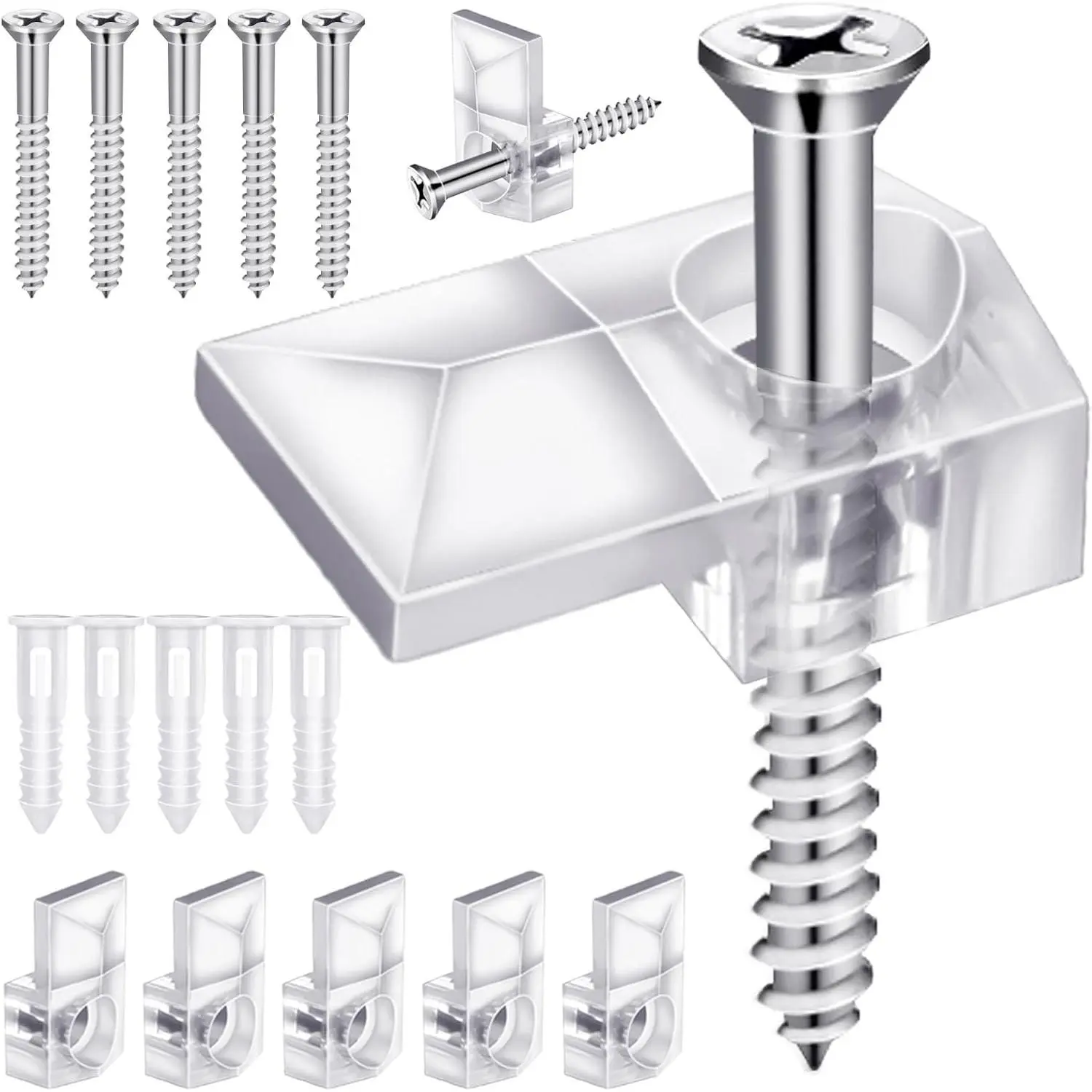 32 Pack Clear Plastic Mirror Clips - Frameless Mirror Mounting Hardware with Screws, Wall Mirror Holders for Cabinet, Glass, Door, Picture FramesGift