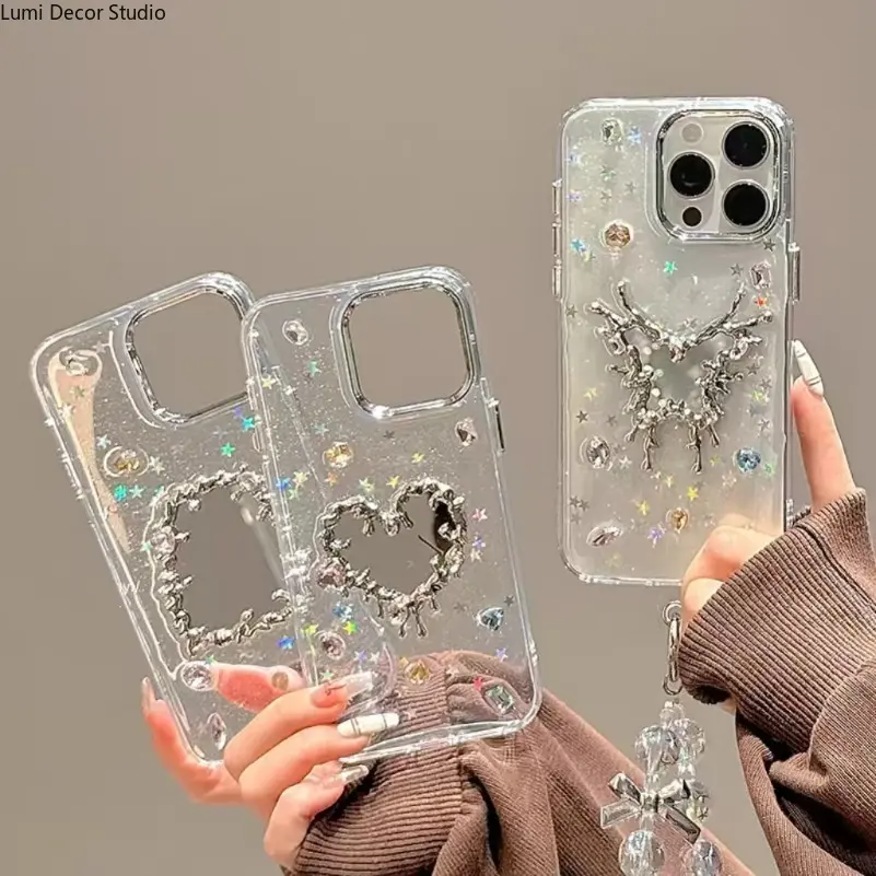 Epoxy Mirror Butterfly Phone Case - Electroplated Protective Cover for 14-17 Pro Max Series Phones, Daily Carry and Luxury Style