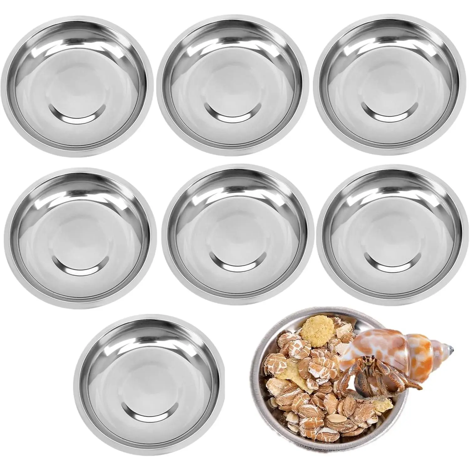 8 count 2.5in Stainless Steel Hermit Crab Feeding Dishes -  & Water Bowls for , Gecko,  & Reptile Terrarium Use