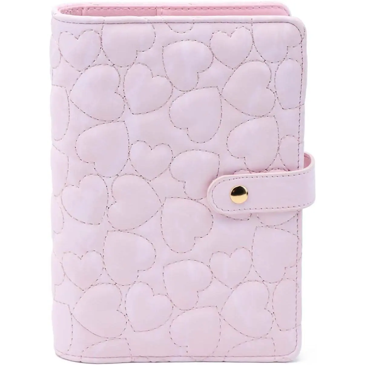 A6 Refillable Binder, Heart-Shaped Stitching PU Leather 6-Ring Loose Leaf Notebook with Snap Closure, Binder Cover Protector, Budget Office Stationery Folder