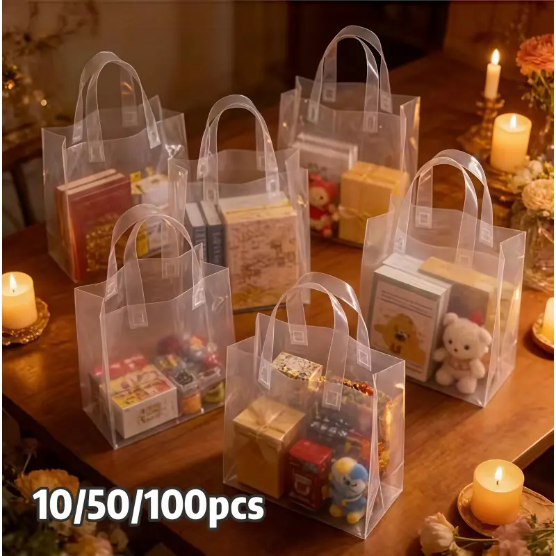 10/50/100pcs gift bag for both men and women, transparent plastic gift bag with soft handle, suitable for party gifts, retail packaging, Wrapping and other scenes.