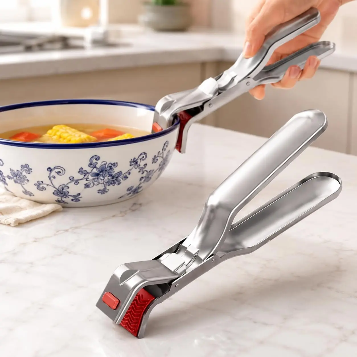 Stainless Steel Hot Bowl Gripper, Heat Resistant Pot Clip Clamp, Non Slip Kitchen Plate Holder for Hot Dishes, Bowls, Pans and Baking Trays
