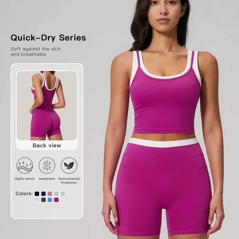 Women's Two-Piece Versatile Colorblock Yoga Set, High-Waisted Ribbed Casual Sportswear for Gym, Workout and Fitness, Fitted Gym Wear, Activewear Yoga Fitness