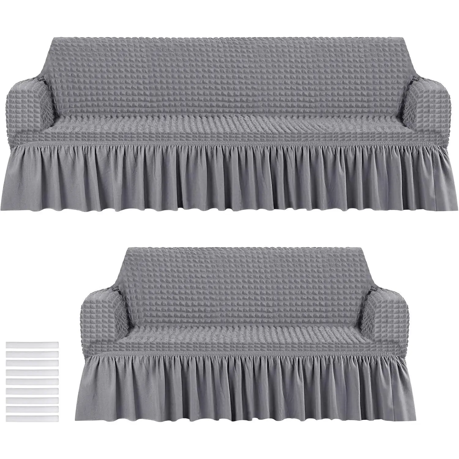 2 Pcs Sofa Slipcover Set for Couch Cushion Couch Cover with Skirt Washable High Elastic Stretchable Furniture Covers for Sofa Loveseat Arm Chair(Gray)