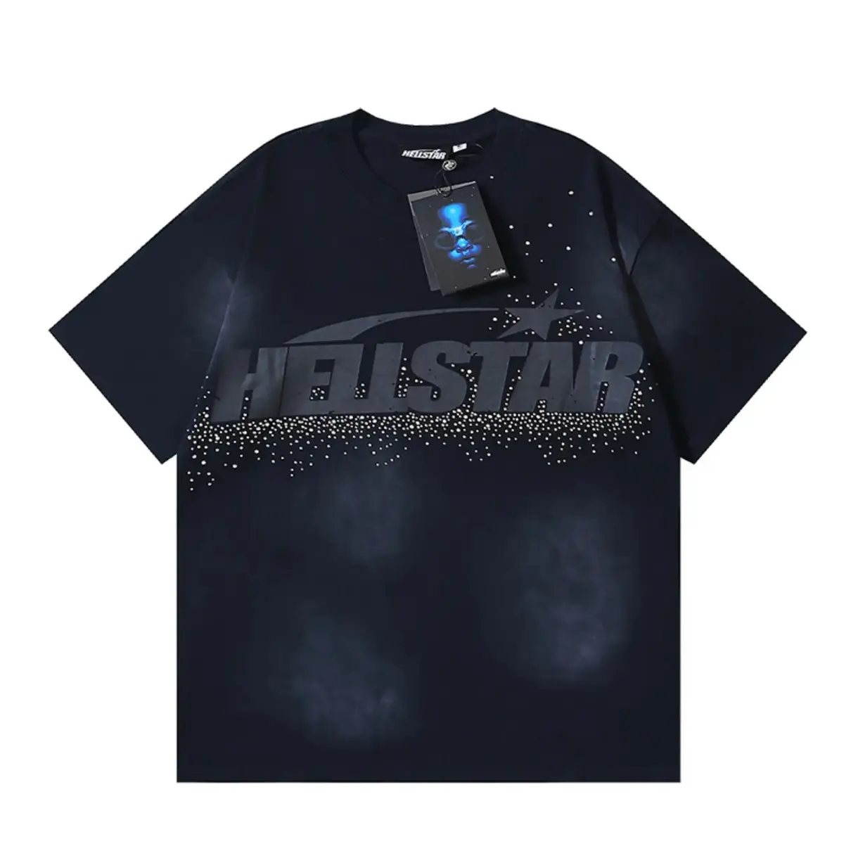 Hellstar Records Men's Oversized Cotton Breathable Shortsleeve T-Shirt - Cracked Earth Graphic, Vintage Distressed Double-Sided Print, Alternative Gothic Streetwear for 4th Of July Summer Casual Aesthetics
