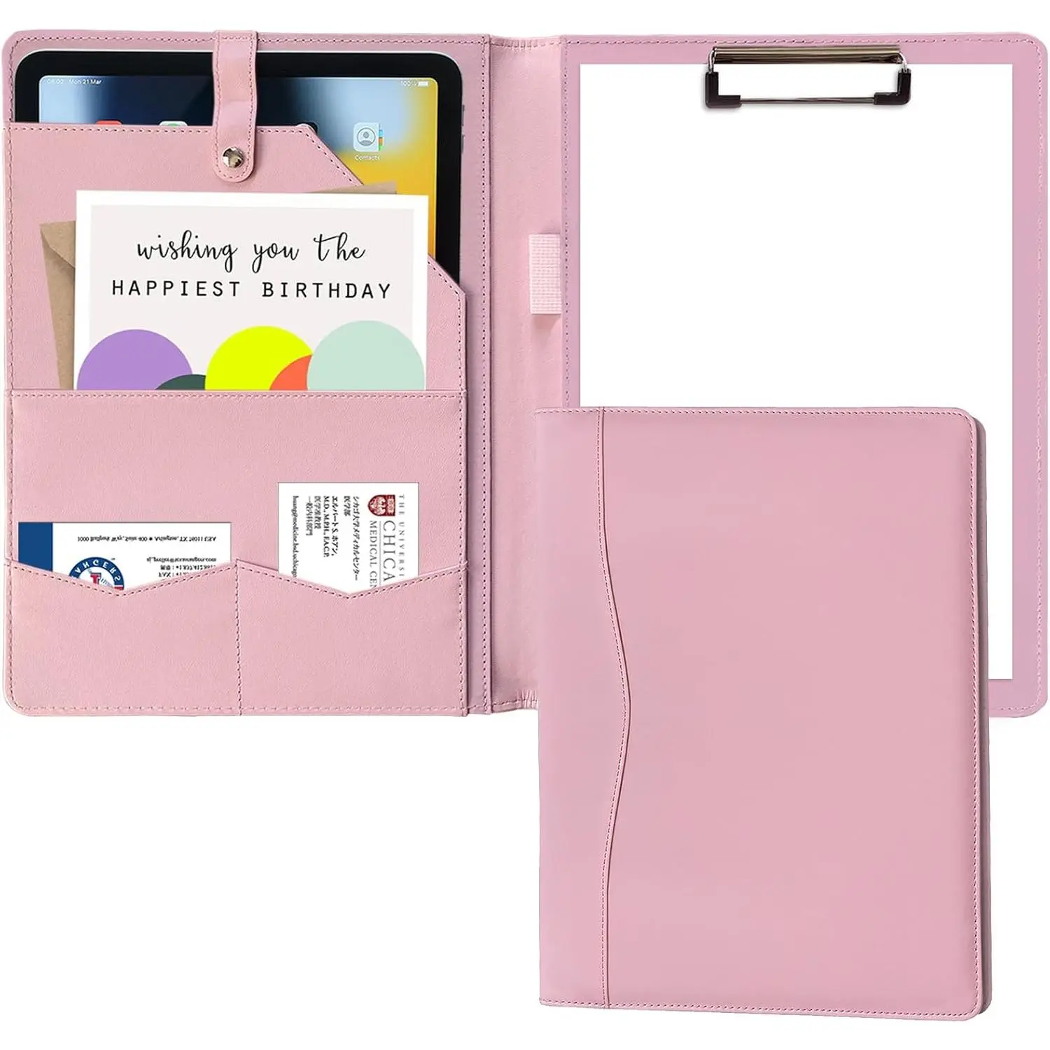 PU Leather Portfolio Padfolio with A4 Clipboard, Durable Synthetic Desk Organizer, Classic 8.5"*11" Horizontal Pocket for Legal Documents, Business Card Storage for Business Colleagues, Durability, 8.5"*12" Pad/File Side Pouch