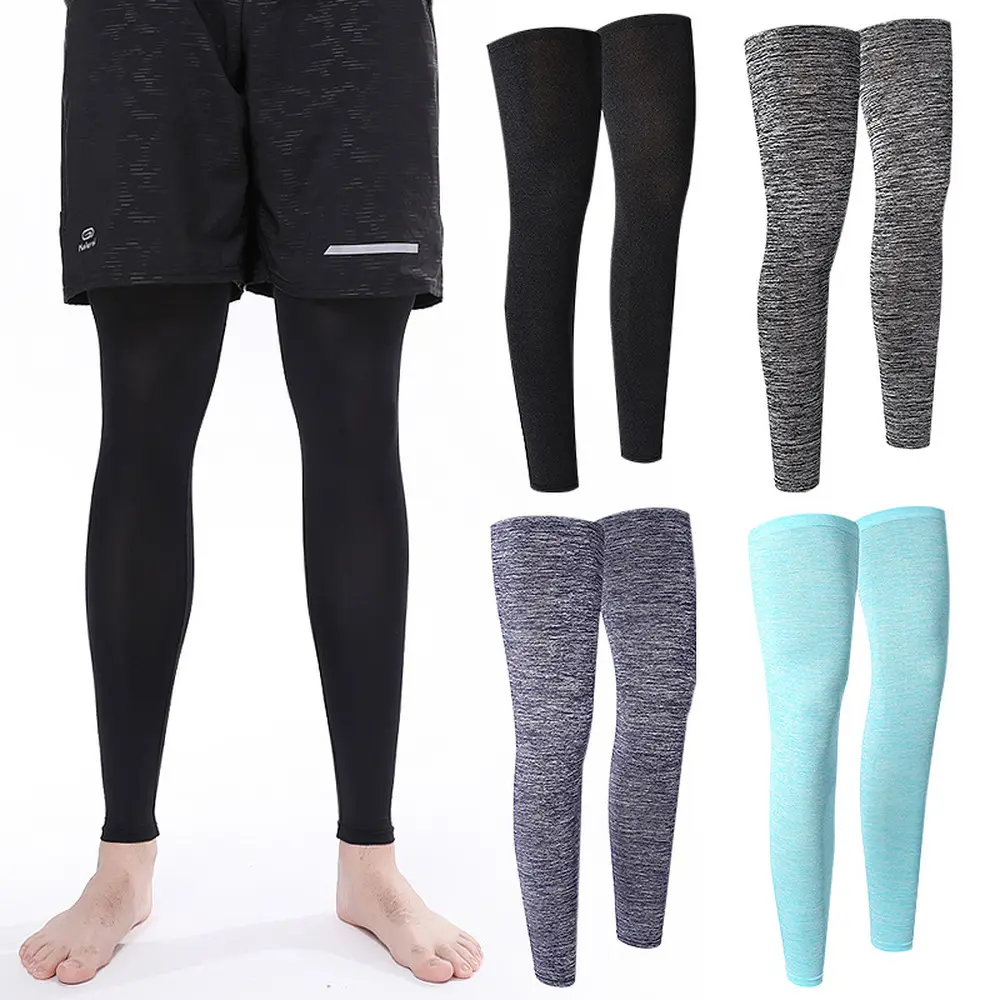 Summer Ice Silk UV Protection Leg & Arm Sleeves Set, Cooling Nylon Foot Stirrup Leg Covers, Nylon Breathable Foot Stirrup Leg Protectors, Anti Sunburn Sports Sleeves for Cycling Run, Breathable Sports Knee Support for Cycling Running Basketball Men Women