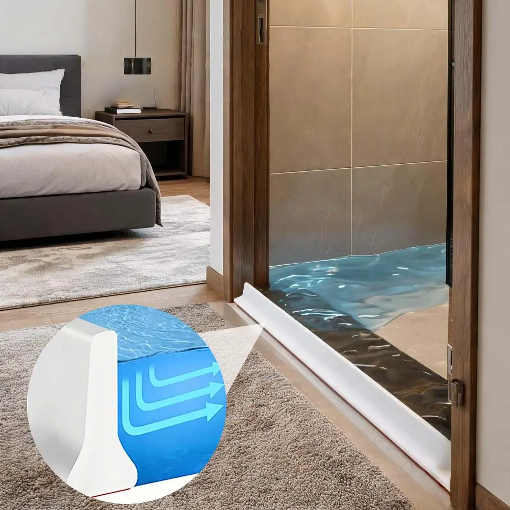Silicone Foldable Waterproof Strip, Shower Door Splash Guard, Self-Adhesive Bottom Door Seal Strip for Bathroom and Kitchen, Easy Installation