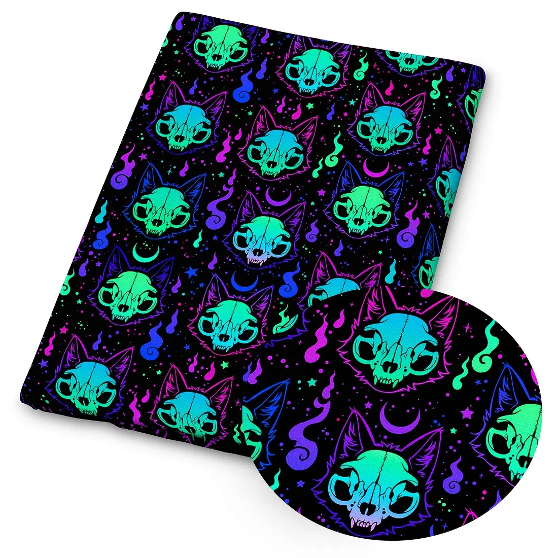 1pc of Dreamy Halloween-Themed Print Fabric - Neon Moon, Galaxy, Bat, Cat, And Skull Dreamy Patterns, Size 59X19.68 Inches (150X50 Cm), Suitable for Patchwork Crafts, Halloween Craft Materials, And Wallet Making