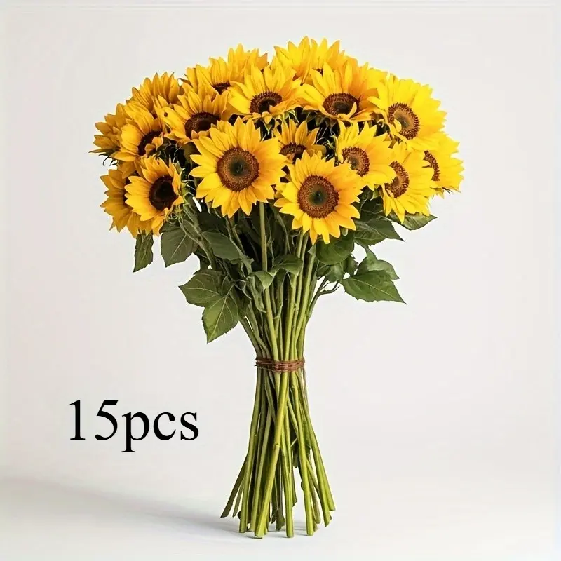 15-Stem 45cm Artificial Autumn Sunflower Bouquet, Artificial Flower Arrangement – Yellow Faux Decorative Flowers, Ideal for Weddings, Home, Outdoor & Table Decor; Wonderful Table Centerpieces for Autumn, Christmas, Thanksgiving and Halloween