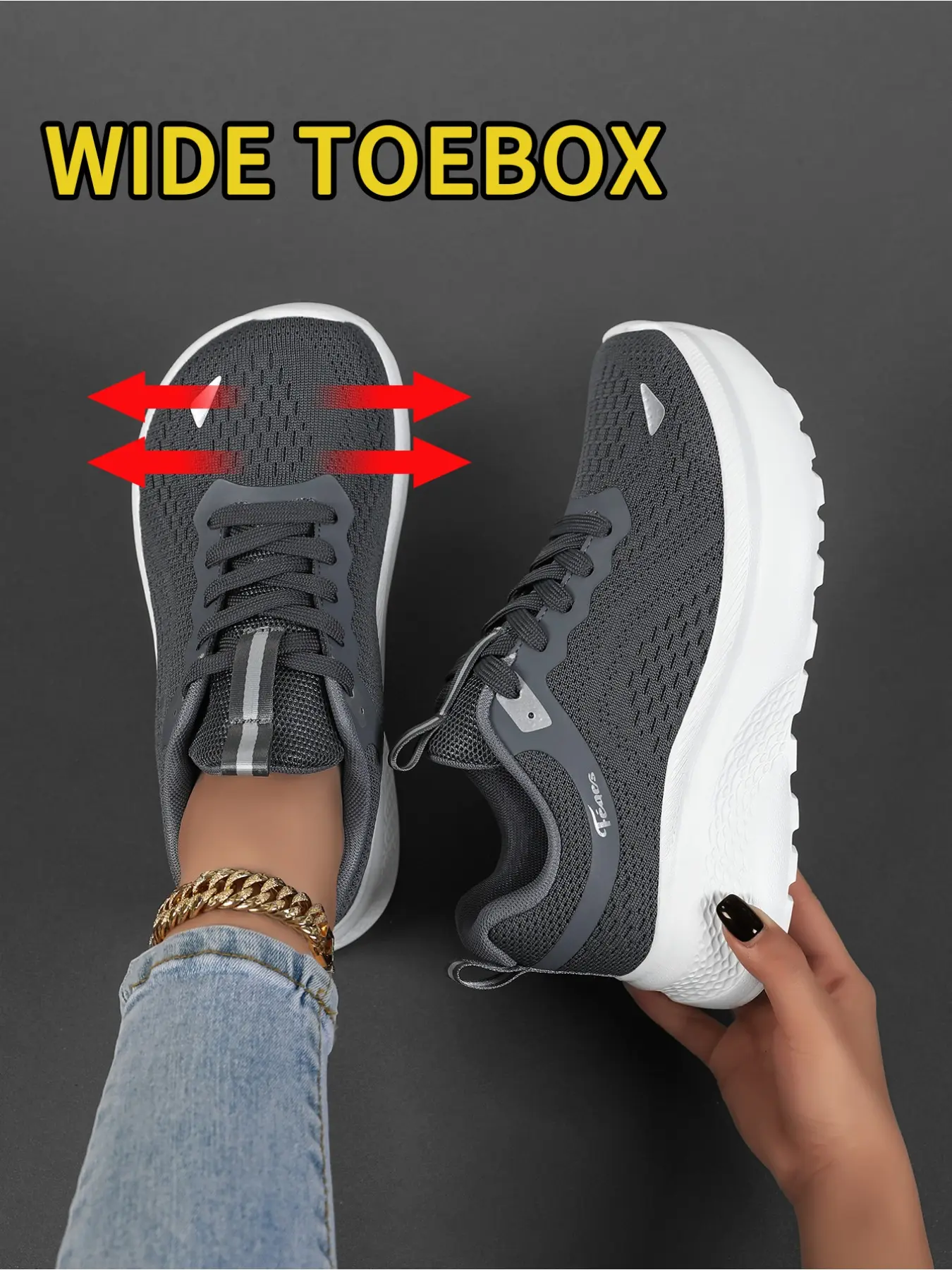Wide Toe Sneakers for Women, Breathable Mesh Platform Height Boost Sporty Running Shoes, Cushioned Lightweight Soft Sole Walking Footwear, Anti-Slip Comfortable All-Day Standing Casual Trainers for Daily Commute & Strolling