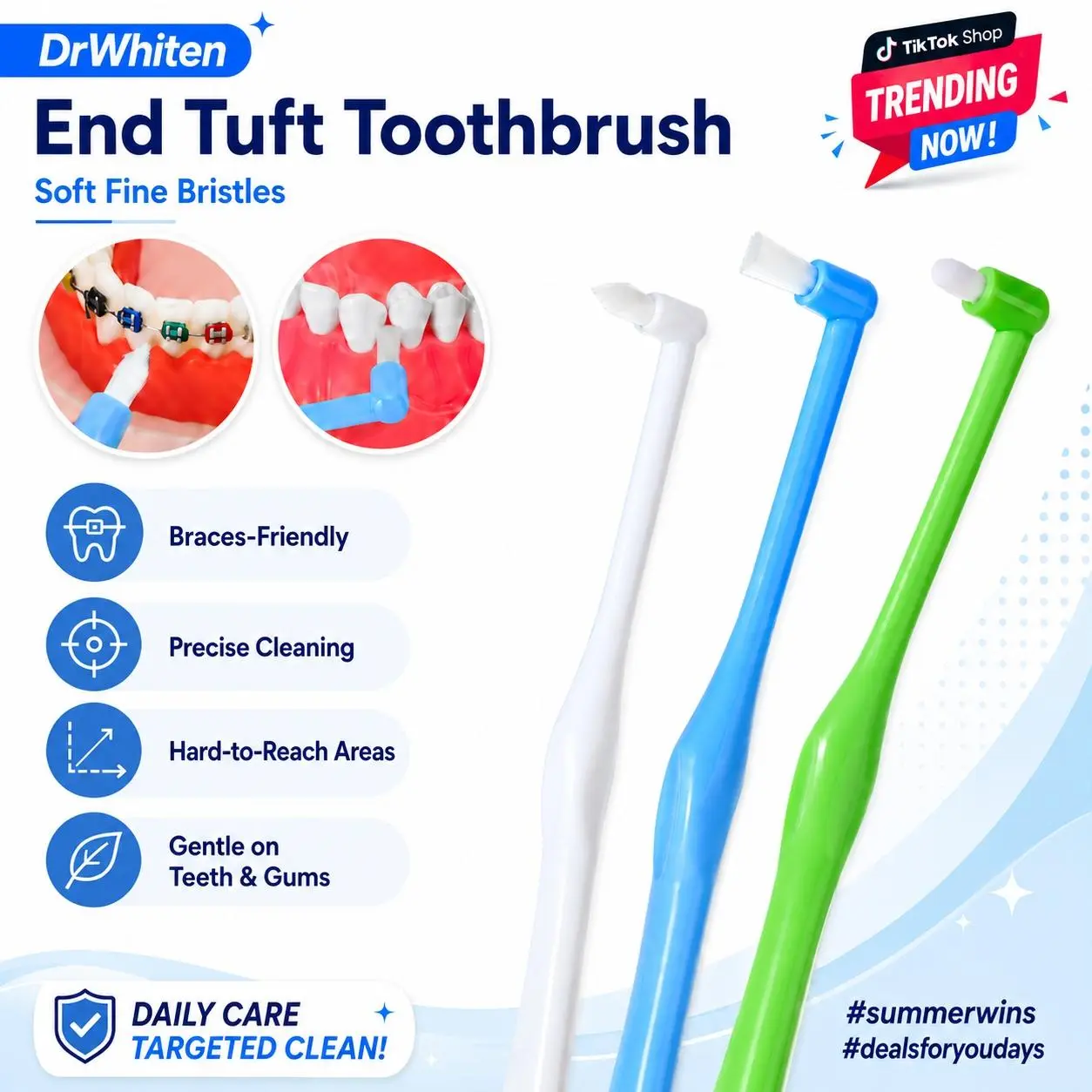 DrWhiten End Tuft Toothbrush – Soft Fine Bristles, Braces-Friendly, Precise Cleaning for Hard-to-Reach Areas, Gentle on Teeth & Gums#summerwins #dealsforyoudays