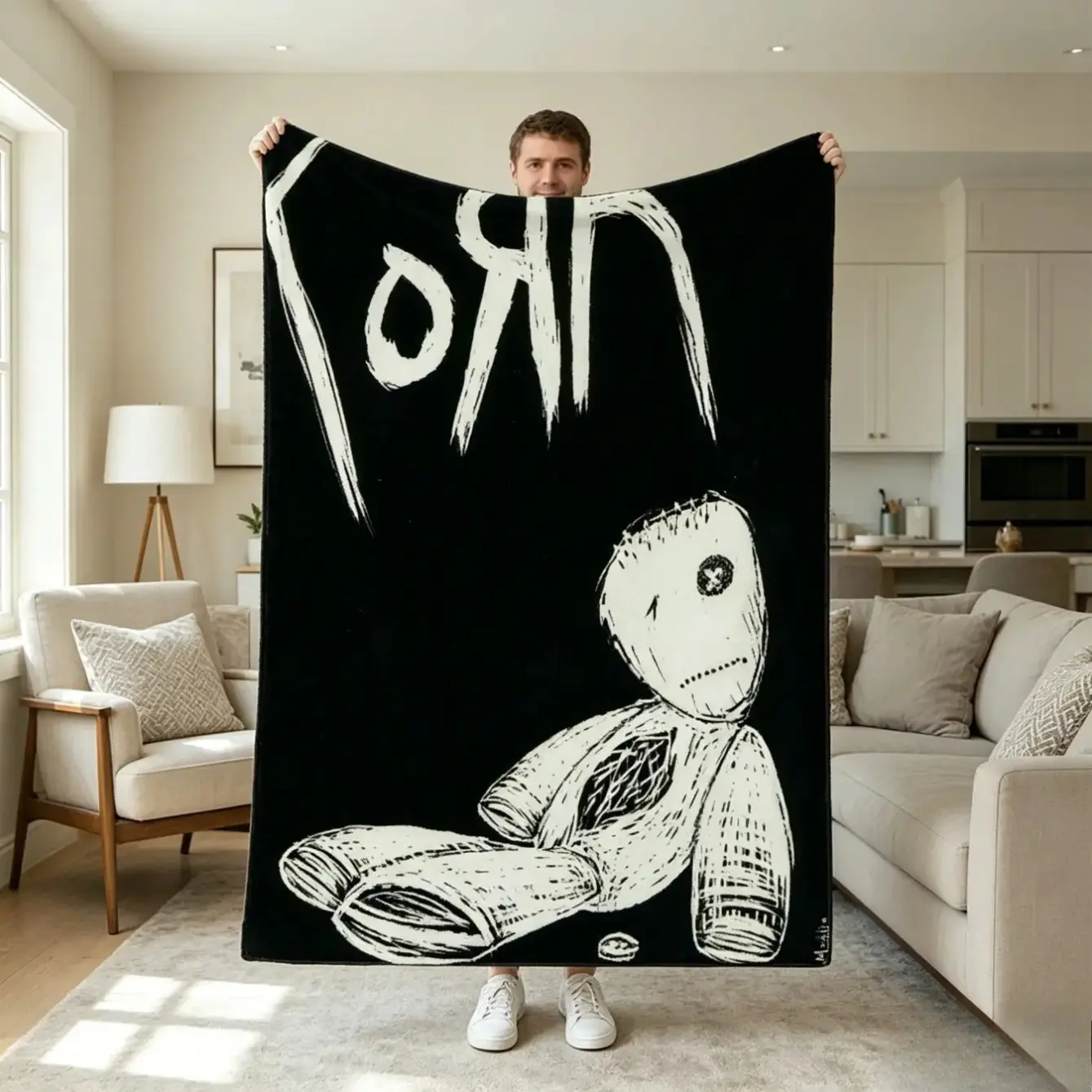 Vintage Korn Rock Band Bear Printed Throw Blanket - Soft, Warm, Breathable, Durable, Wrinkle Resistant, Machine Washable, All Seasons, Kid-Friendly - Ideal for Sofa Bed, Travel - Perfect Christmas Birthday Gift for Korn Rock Fans