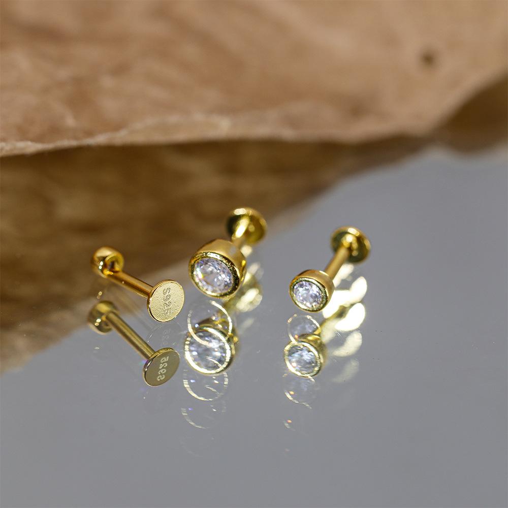 S925 sterling silver internal thread flat back cartilage earrings • Simple round CZ earrings, suitable for spiral ear screens. Conch earrings are suitable for giving girlfriends, girlfriends, and birthday gifts on holidays Dainty Matching