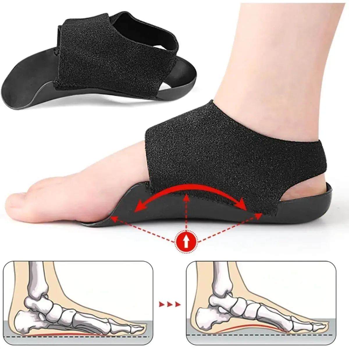 🦶 Orthotic Arch Support Footbed ｜ Insoles for Flat Feet, Ankle Support, Walking and Running Comfort, Black, M/L, Shoe Insole