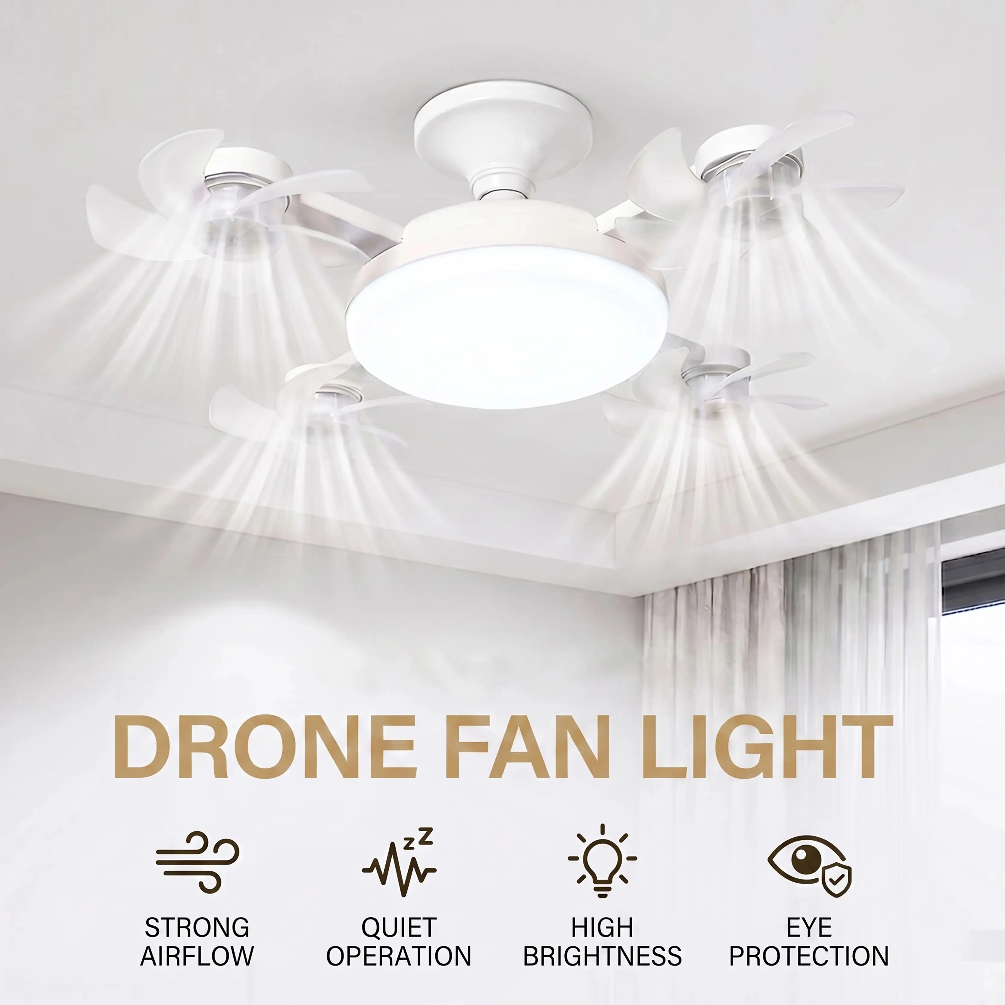 Foldable LED Ceiling Fan Light with Remote Control, E27 Socket Compatible, Adjustable Lighting & Functions, 3-Blade 50W or 4-Blade 60W Bedroom Fan