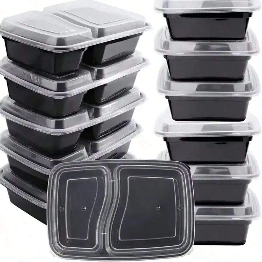10/20/50 Sets Microwave Safe 28oz Disposable Food Storage Containers with Stackable Lids, 20pcs Meal Prep Boxes, Black Disposable Takeout Tableware for Home & Party Supplies