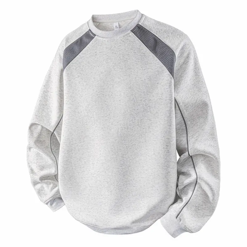 Men's Cotton Blend Raglan Crew Neck Pullover - Contrast Shoulder, Stitch Line Detail, Loose-Fit Drop Shoulder, Soft Breathable Long Sleeve Shirt for Spring Autumn Daily Commute Casual Outfit