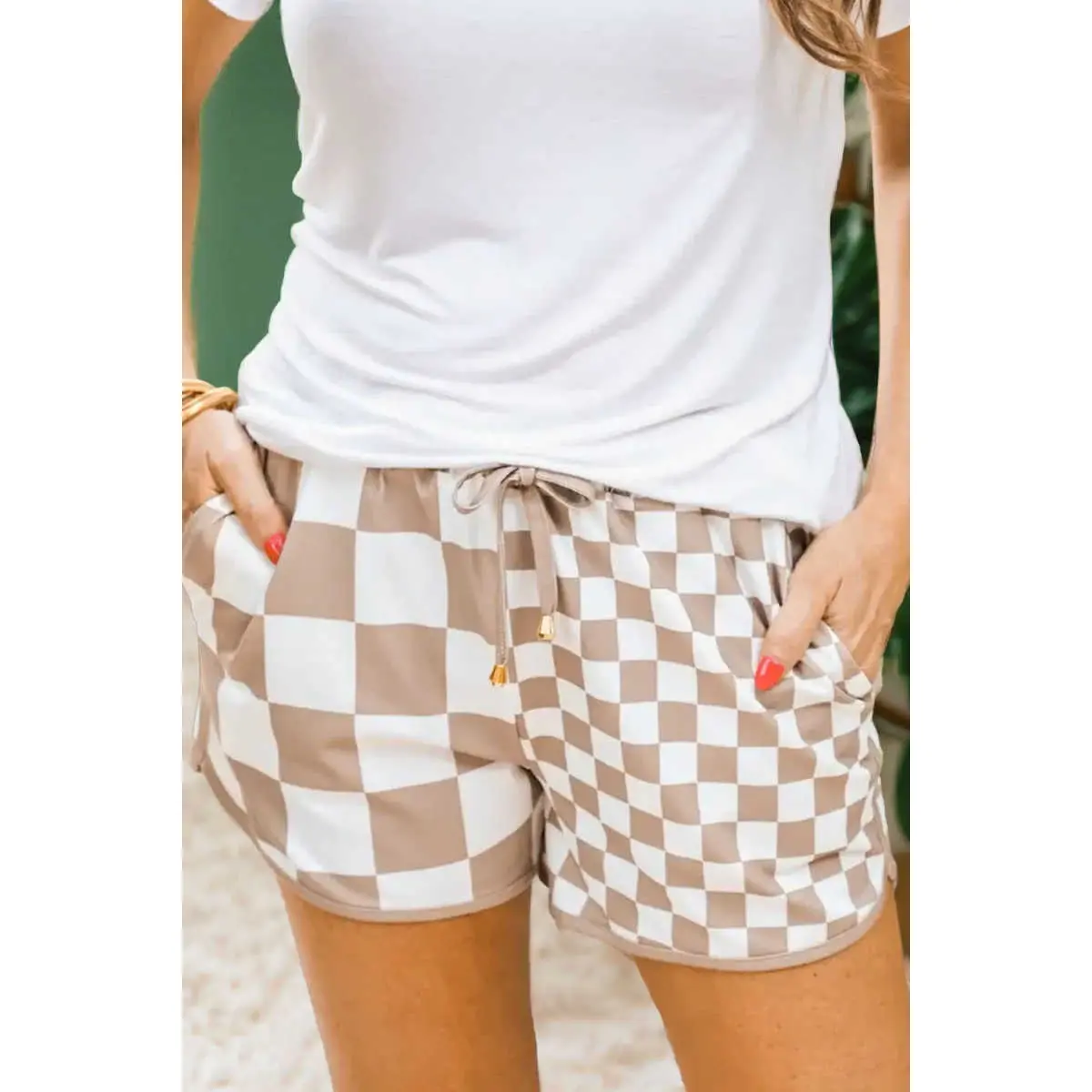 Women's Checkered Print Casual Shorts - Elastic Waist Drawstring, Loose Fit, Comfortable Summer Bottoms for Beach & Casual Days, Plaid Pattern, Chic, Style, Checkered Plaid