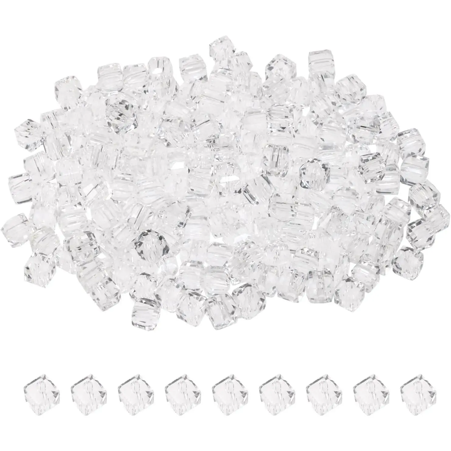 Square Cube Loose Beads, 200-Count 4mm Small Faceted White Craft Spacer Beads for Women's Jewelry Crafting (Earrings, Bracelets)