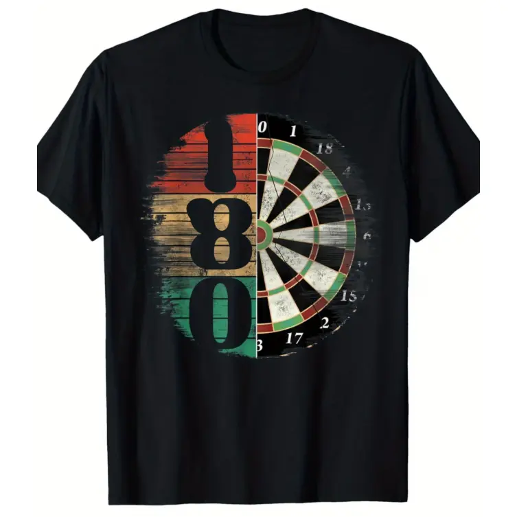 Dartboard 180 Vintage Graphic Oversized Cotton T‑Shirt, Fashion Comfort Casual Outfit, Ideal Holiday Birthday Valentine Gift for Darts Lovers Him Her Friends Family